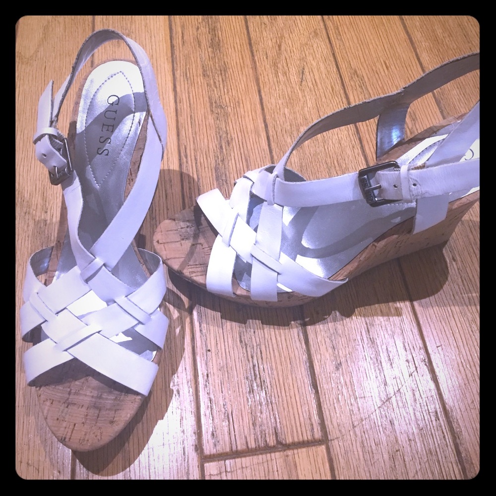 Guess White Cork Wedge heels. 8m